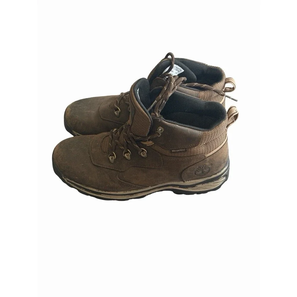 Timberland Boys 66961 Brown Leather Hiking Boots Waterproof Lace Up Size 6.5